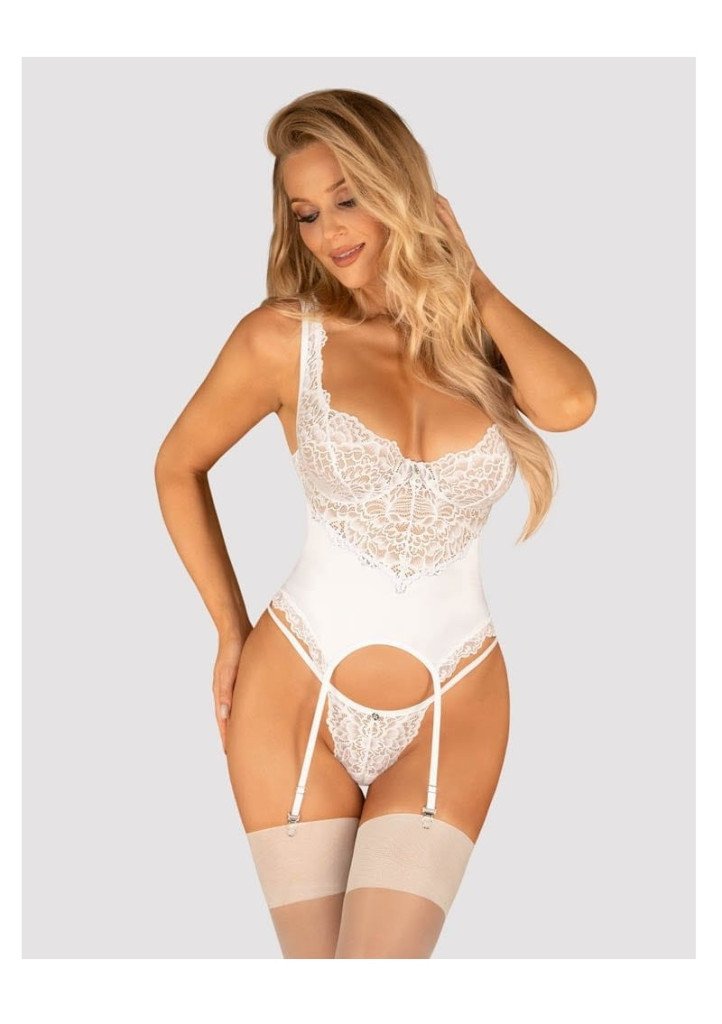 OBSESSIVE Amor Blanco underwire corset & thong. Méret:L/XL