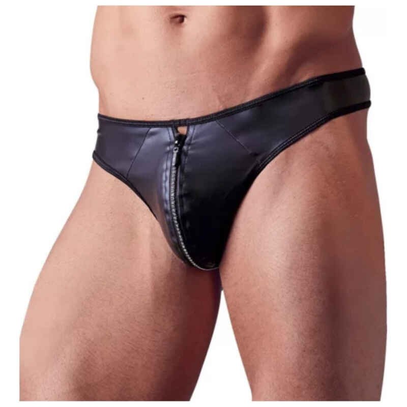 Fényes férfi tanga strasszos cipzárral. Méret:XL